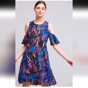Anthropologie MAEVE Elia Open- Shoulder Dress In Navy Motif. Size 4